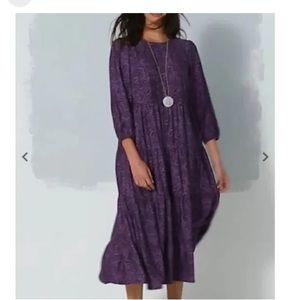 J.Jill Tiered Set-In-Sleeve Midi Dress Purple Bohemian, Almost New